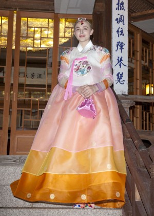 Chloe Moretz - Wearing a Traditional Dress in South Korea