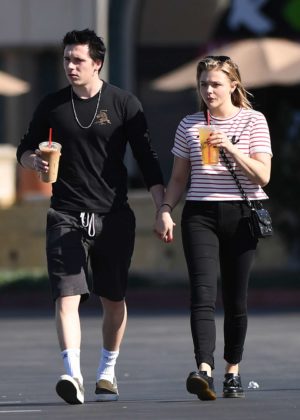 Chloe Moretz with Brooklyn Beckham gabbing iced coffees in Southern California