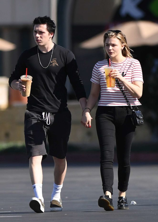 Chloe Moretz with Brooklyn Beckham gabbing iced coffees in Southern California