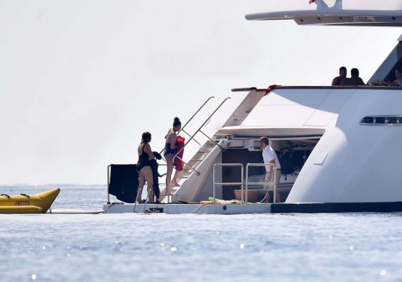 Chrissy Teigen in Swimsuit on the yacht in Portovenere