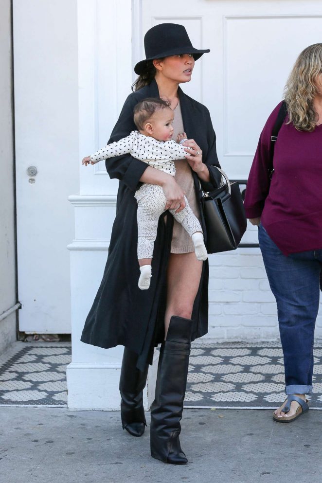 Chrissy Teigen with her daughter out in West Hollywood