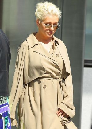 Christina Aguilera in Beige Trench Coat in New York City