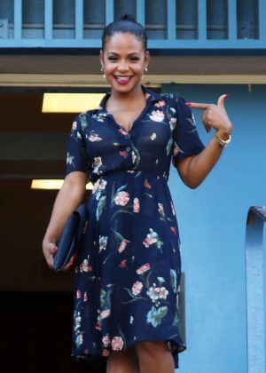 Christina Milian in floral print dress out in Los Angeles