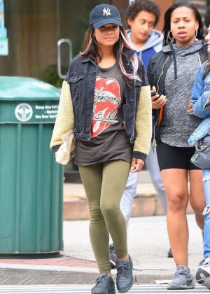 Christina Milian in Green Tights Out in New York