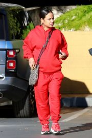Christina Milian in Red at her Beignet Box business in Studio City