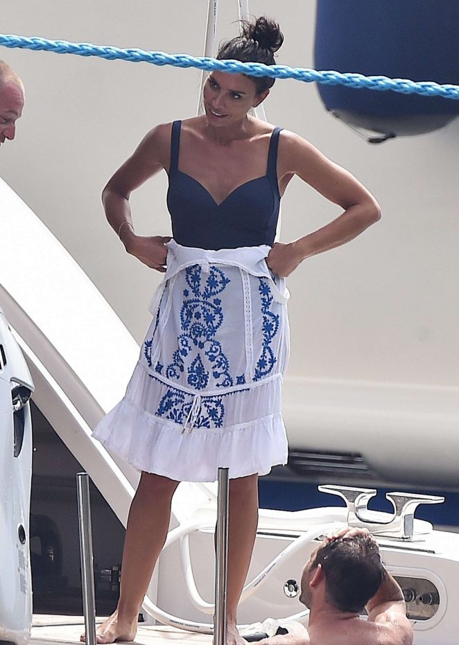 Christine Bleakley in Blue Swimsuit on a Yacht in Portofino