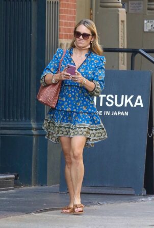 Christine Taylor - Wearing a blue summer dress in New York