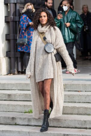 Cindy Bruna - Seen leaving L'Oreal Paris 2021 Show during Paris Fashion Week