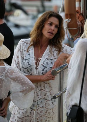 Cindy Crawford in White Mini Dress out in St Barth