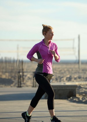 Claire Danes in Tights jogging in Santa Monica