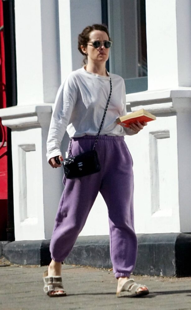 Claire Foy - In a sweat top running errands in Hampstead