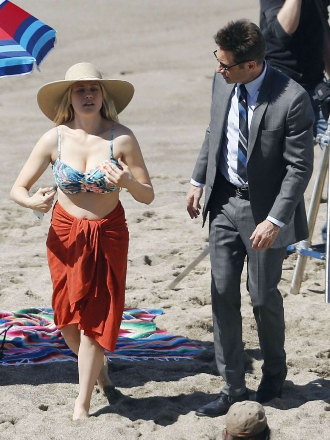 Claire Holt in Bikini Top on the set of 'Aquarius' in Malibu