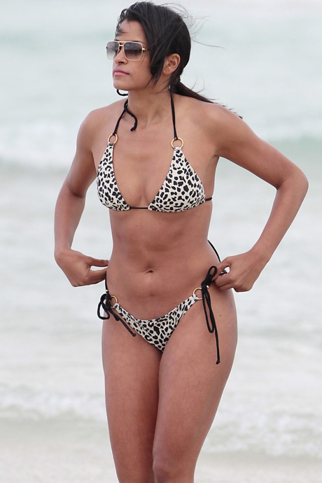 Claudia Jordanin Leopard Print Bikini in Miami