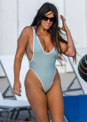 Claudia Romani in a Baby Blue Swimsuit in Miami