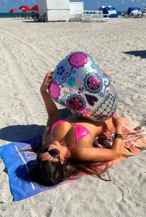 Claudia Romani - In a bikini celebrate Halloween in Miami Beach