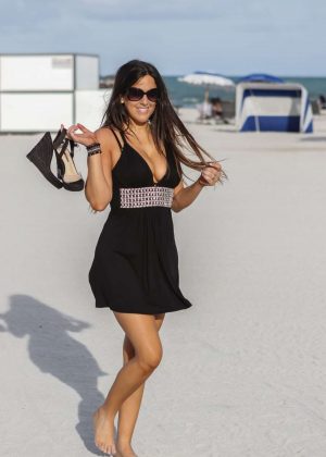 Claudia Romani in Black Mini Dress - Out in Miami