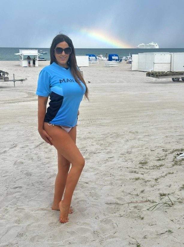 Claudia Romani - On the beach shows her supports for Manchester City in Miami