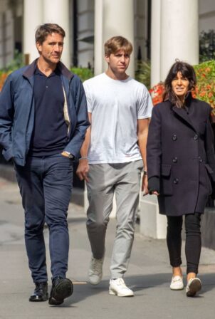 Claudia Winkleman - Seen with a friend and her husband in central London