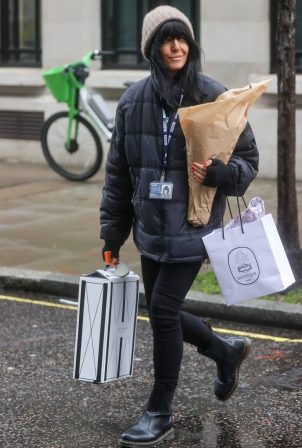 Claudia Winkleman - Spotted with bouquet of flowers at BBC Radio show in London