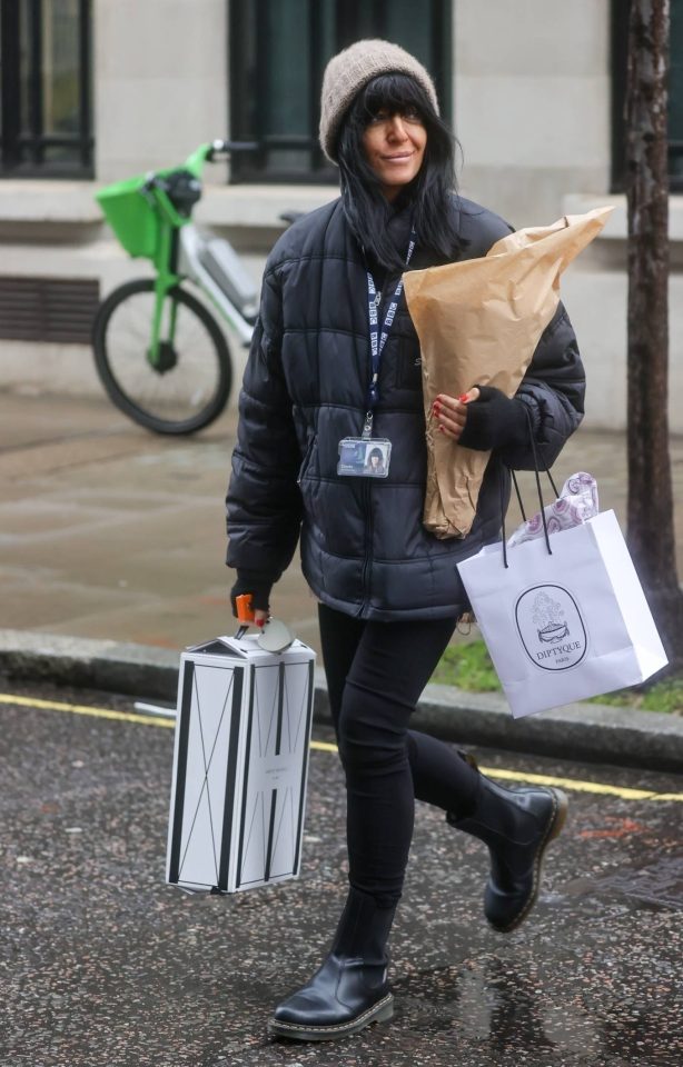 Claudia Winkleman - Spotted with bouquet of flowers at BBC Radio show in London