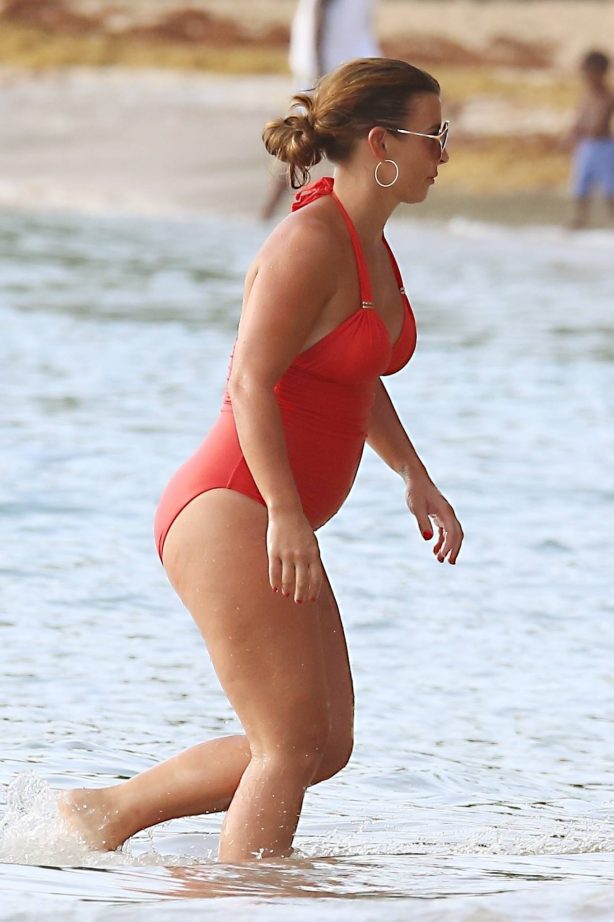 Coleen Rooney - In red swimsuit in Barbados