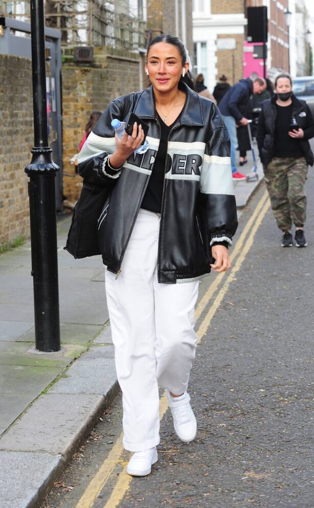Cora Corre - In an oversized leather jacket while stepping out in London