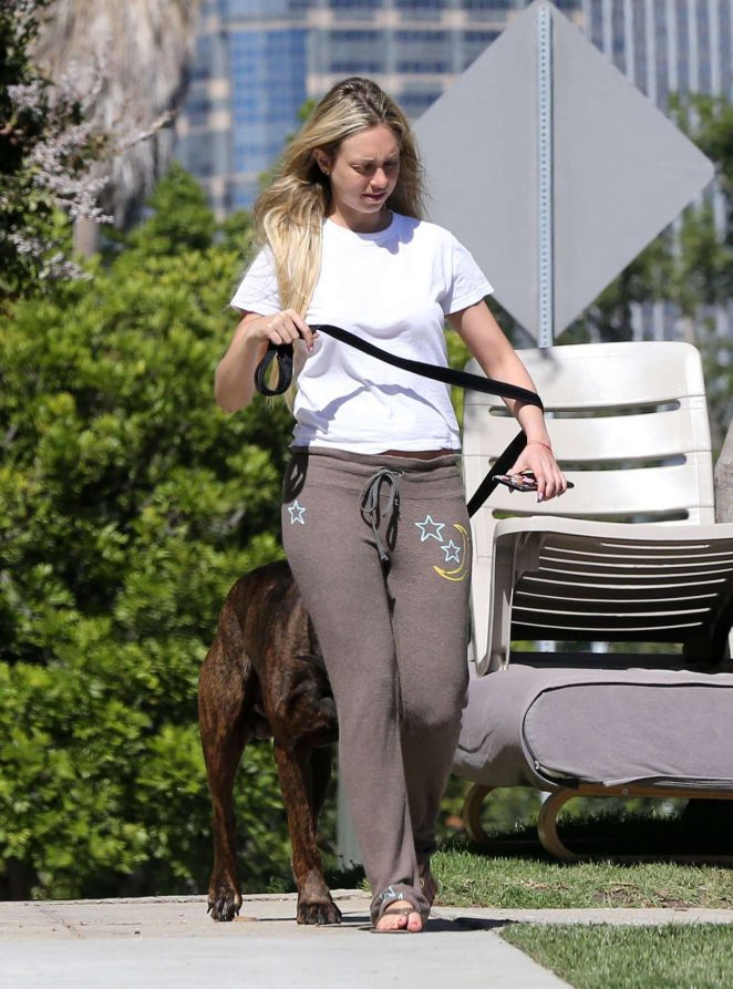 Corinne Olympios Walks Her dog out in Los Angeles
