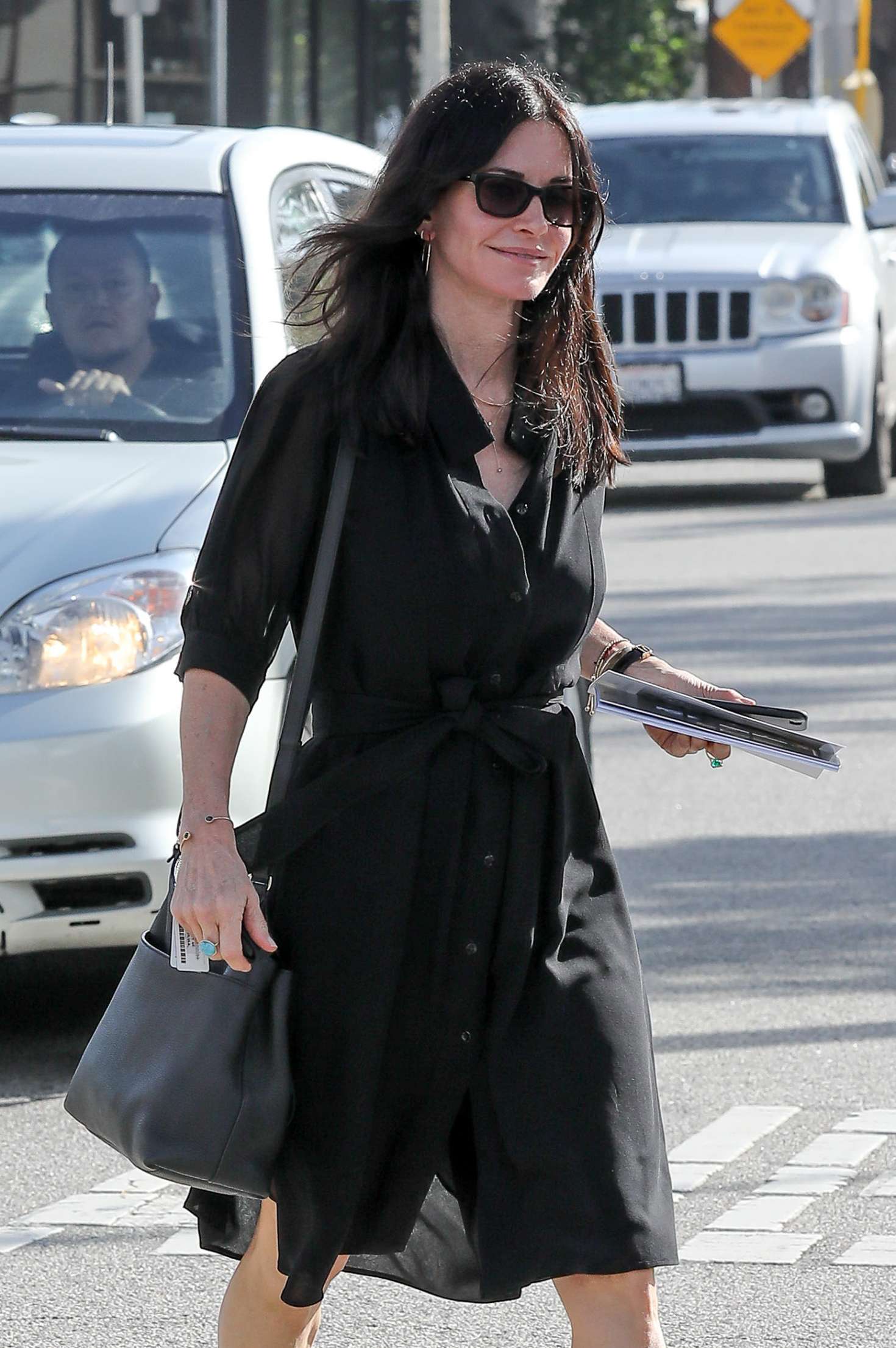 Courteney Cox in Black Dress at Andy LeCompte Salon in West Hollywood