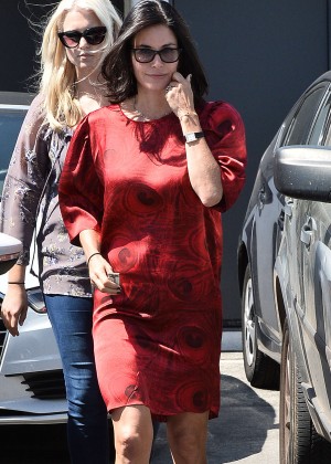 Courteney Cox in Red Dress Out in Los Angeles