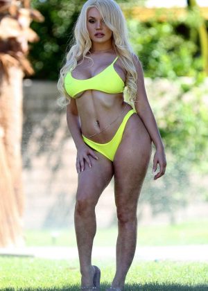 Courtney Stodden in Yellow Bikini at the pool in Palm Springs