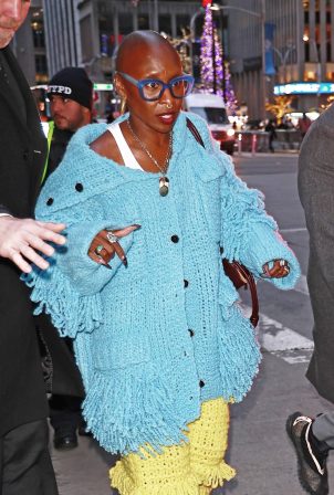 Cynthia Erivo - Wearing McMullen bright crochet outfit in New York