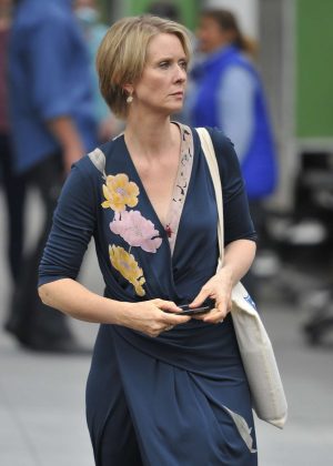 Cynthia Nixon on the set of 'Only Living Boy In New York' at the Jane Hotel in New York City