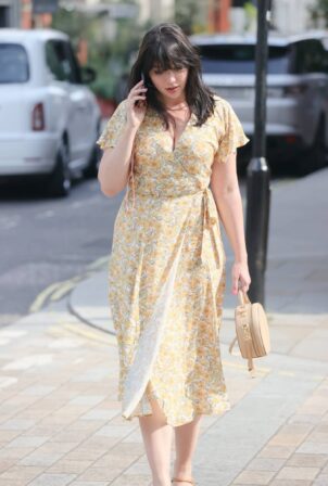 Daisy Lowe - in plunging floral dress out to Lunch at Roka restaurant in Mayfair