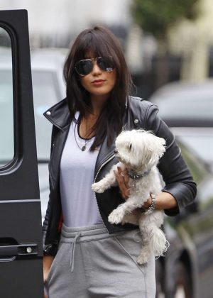 Daisy Lowe with her dog in London