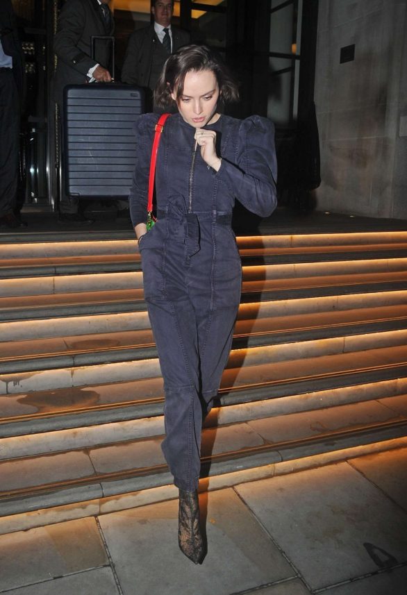Daisy Ridley in a Denim Jumpsuit - Leaving the Corinthia Hotel in London