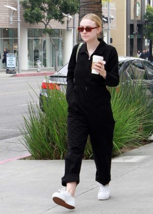 Dakota Fanning in Black Jumpsuit - Getting coffee in Beverly Hills