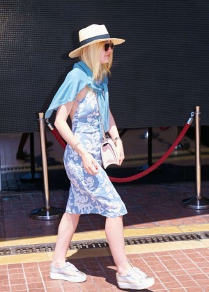 Dakota Fanning in Blue Dress Out in Cannes