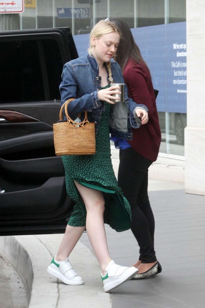 Dakota Fanning in Green Dress - Out in Los Angeles