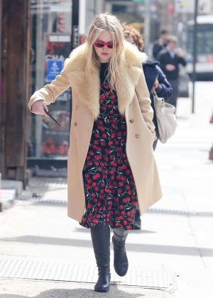 Dakota Fanning in Print Dress - Out in New York