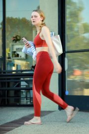 Dakota Fanning in Red Outfit - Heads at the gym in LA