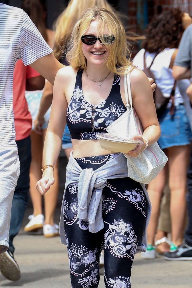 Dakota Fanning in Tights and Sports Bra - Out in New York City