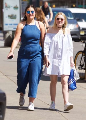 Dakota Fanning in White Dress Out in New York