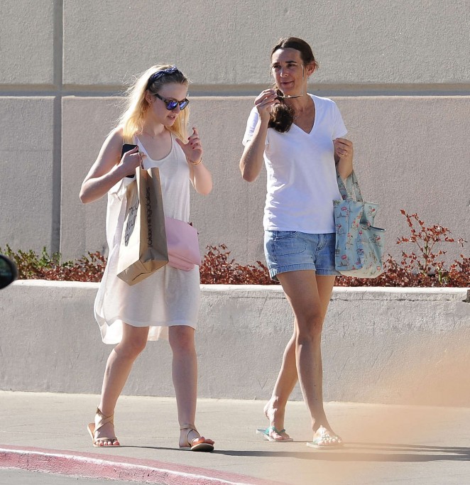 Dakota Fanning in White Dress Out in Los Angeles