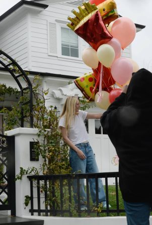 Dakota Fanning - Receives loads of balloons for her 29th birthday in Los Angeles
