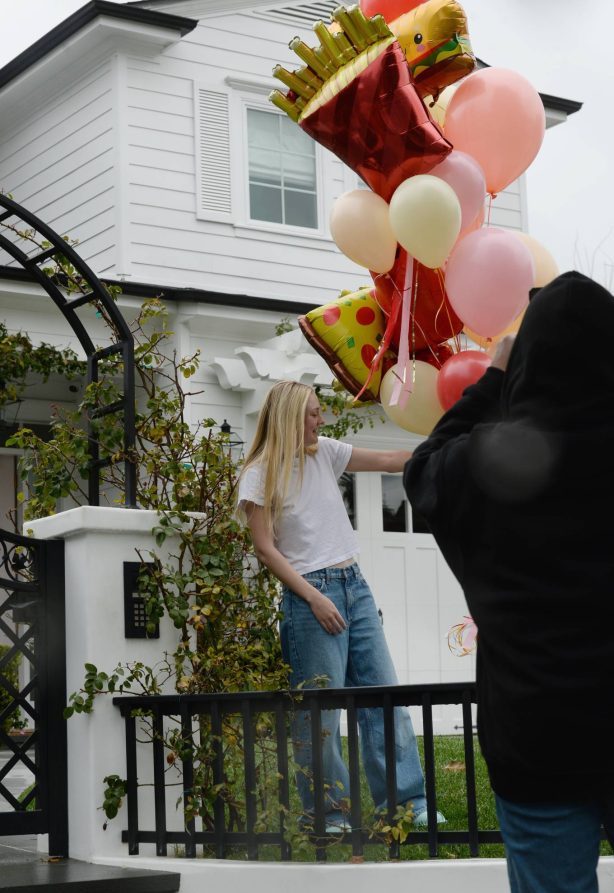Dakota Fanning - Receives loads of balloons for her 29th birthday in Los Angeles