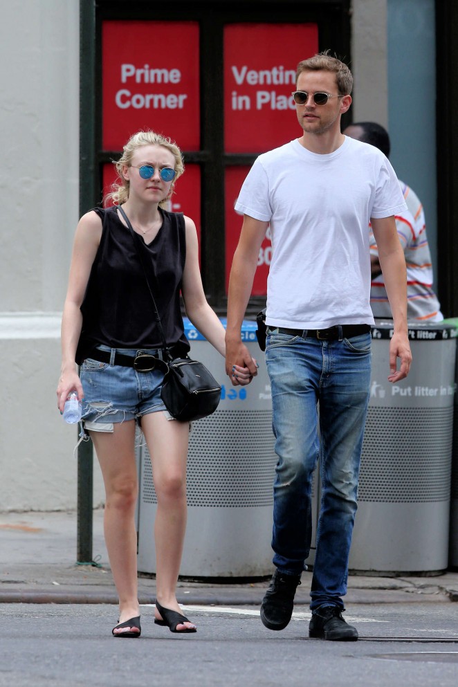 Dakota Fanning in Jeans Shorts Out in NYC
