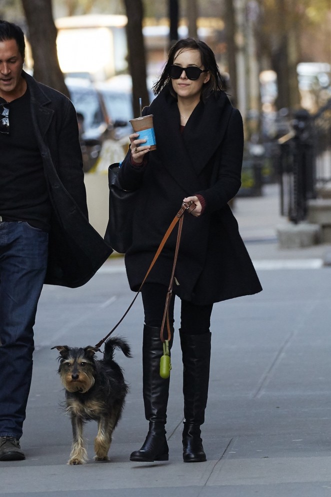 Dakota Johnson with her dog out in NYC