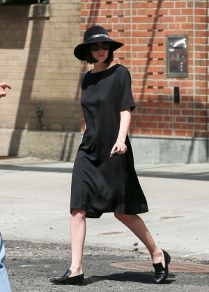 Dakota Johnson in Black Dress Out in New York