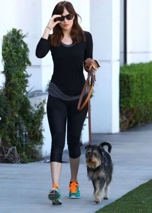 Dakota Johnson in Leggings Walking her dog in West Hollywood