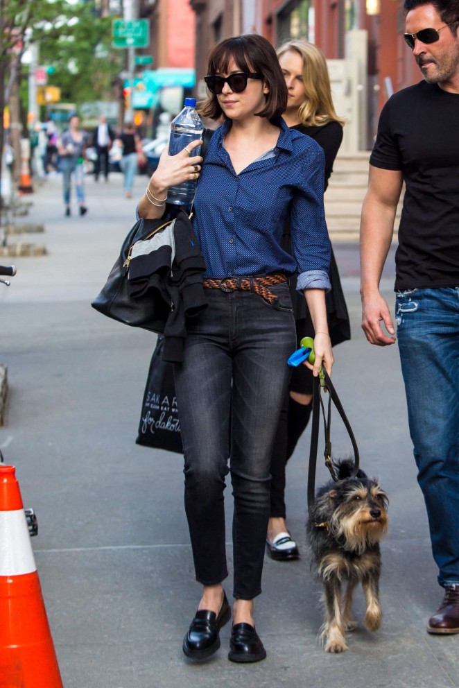 Dakota Johnson in Tight Jeans Walking her dog in NYC